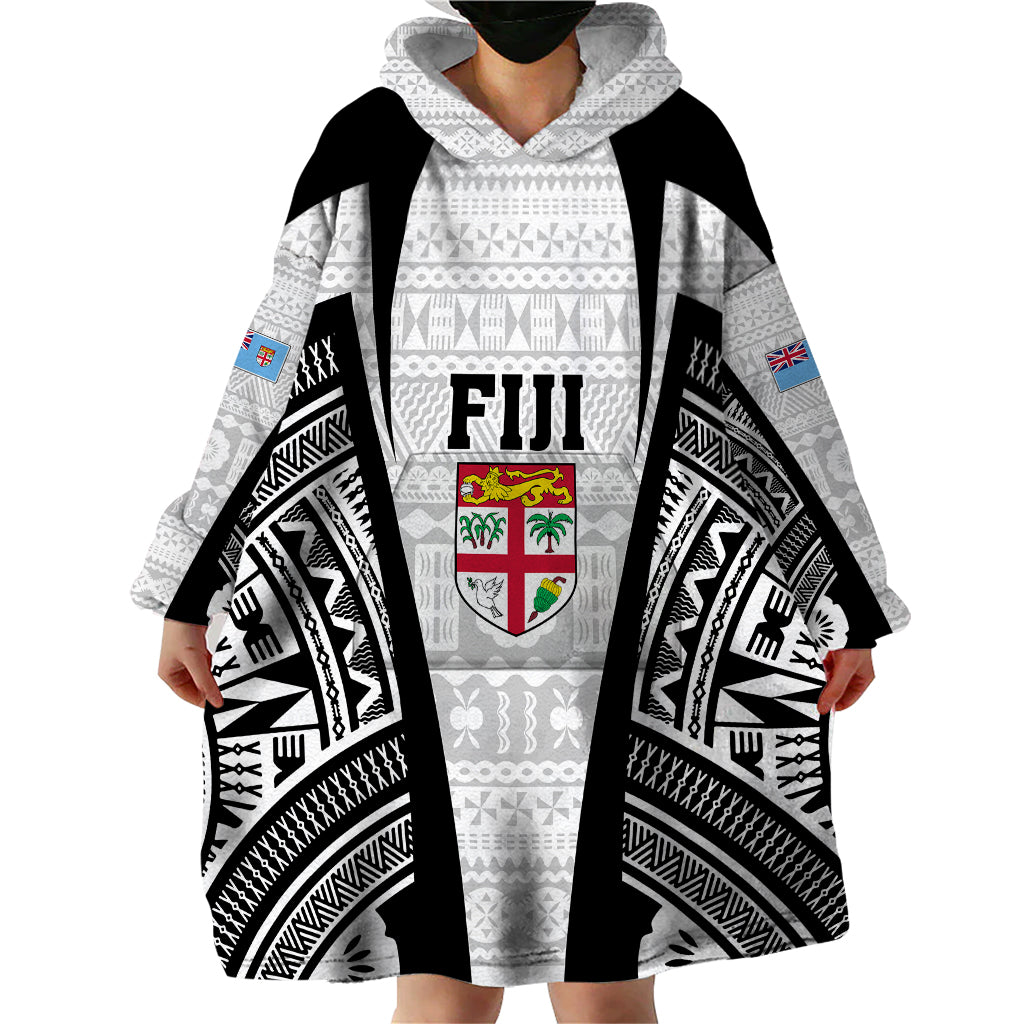 Personalised Fiji Rugby Wearable Blanket Hoodie 2023 World Cup History Makers - White Ver - Vibe Hoodie Shop