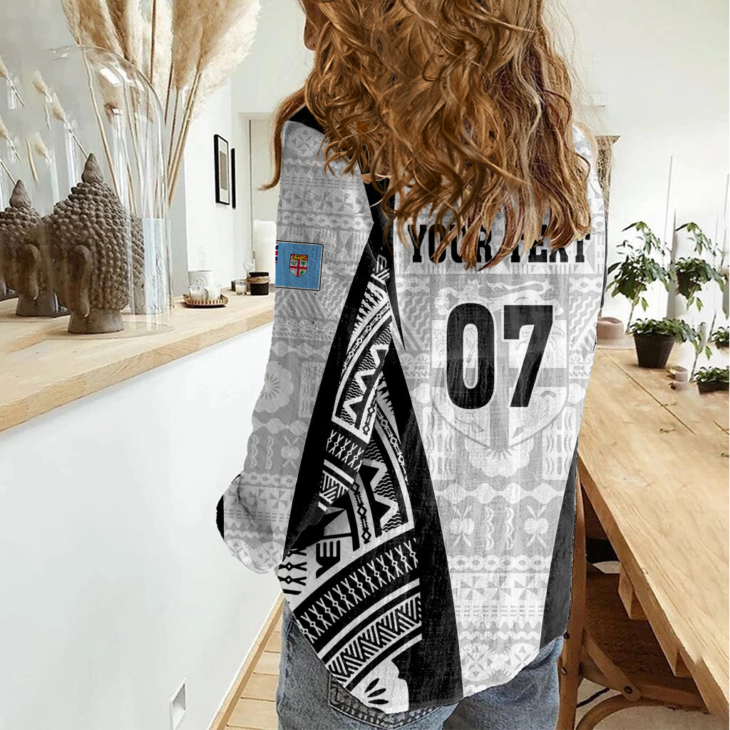 Personalised Fiji Rugby Women Casual Shirt 2023 World Cup History Makers - White Ver - Vibe Hoodie Shop