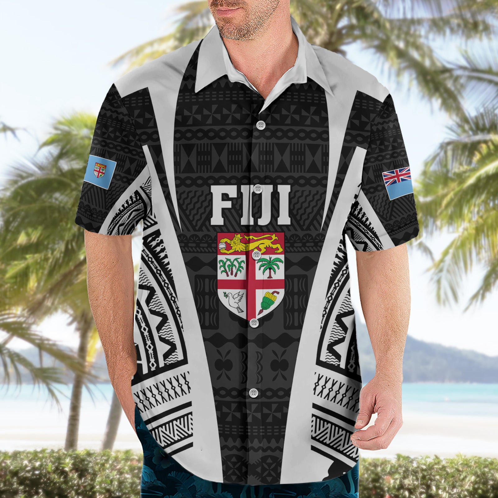 Personalised Fiji Rugby Hawaiian Shirt 2023 World Cup History Makers - Black Ver - Vibe Hoodie Shop
