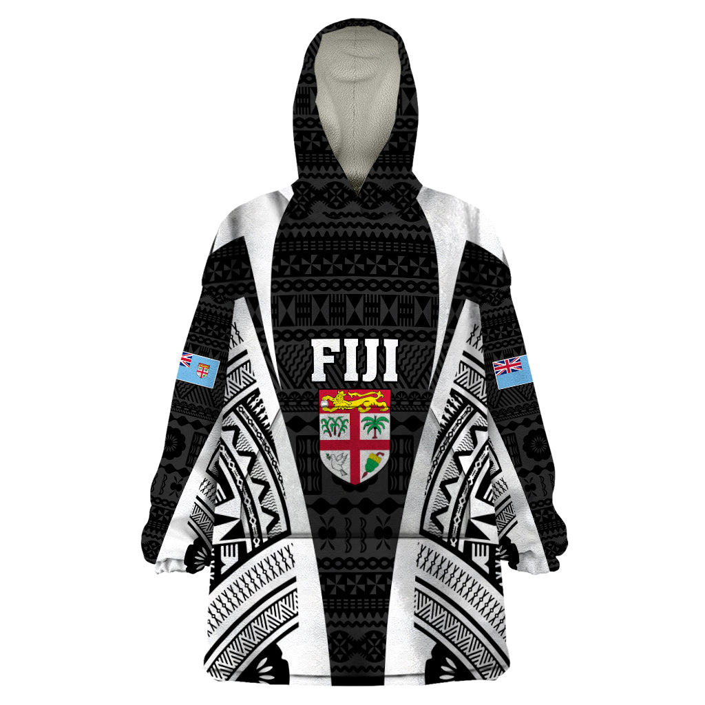 Personalised Fiji Rugby Wearable Blanket Hoodie 2023 World Cup History Makers - Black Ver - Vibe Hoodie Shop