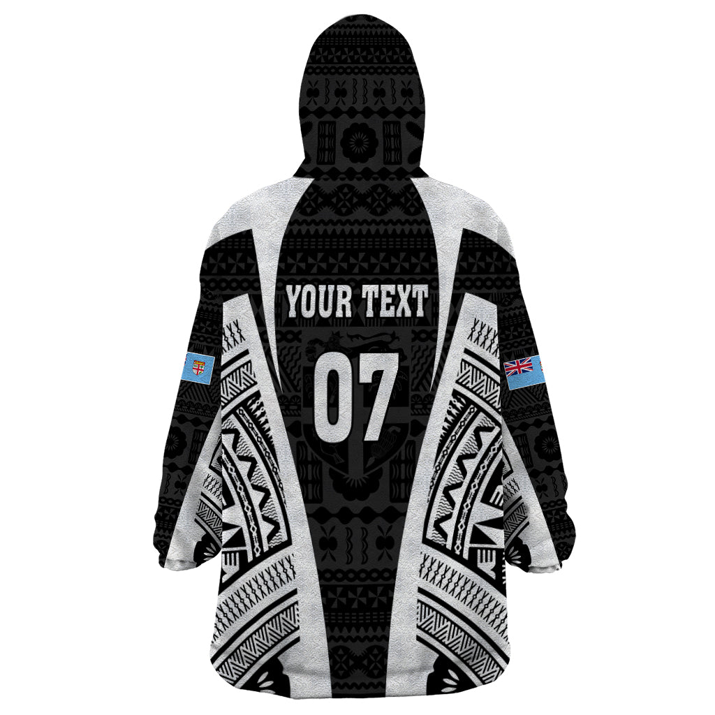 Personalised Fiji Rugby Wearable Blanket Hoodie 2023 World Cup History Makers - Black Ver - Vibe Hoodie Shop