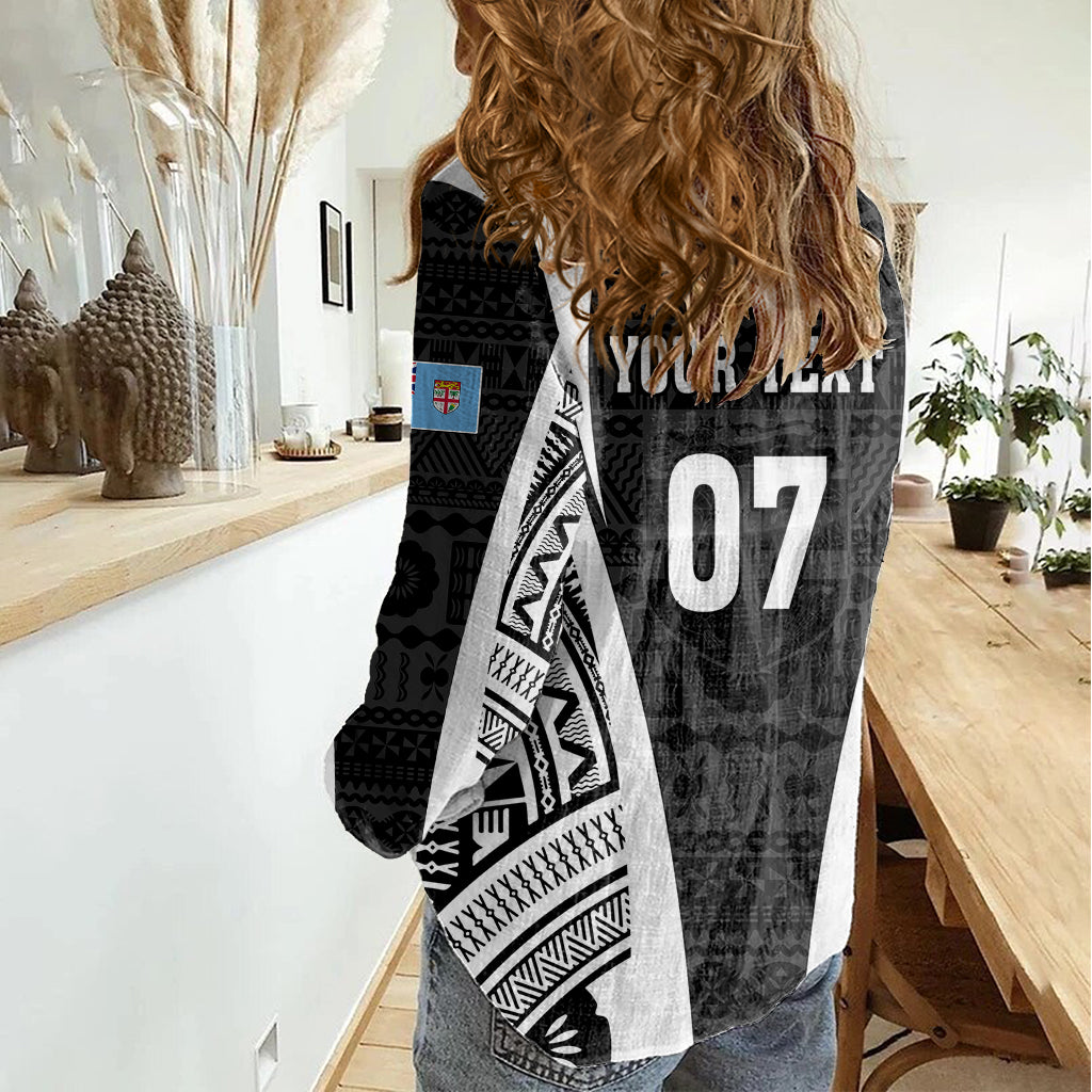 Personalised Fiji Rugby Women Casual Shirt 2023 World Cup History Makers - Black Ver - Vibe Hoodie Shop