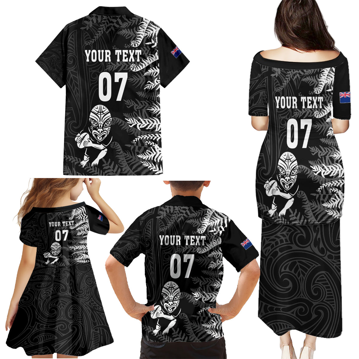 personalised-new-zealand-rugby-family-matching-puletasi-dress-and-hawaiian-shirt-silver-fern-basic-2023-world-cup