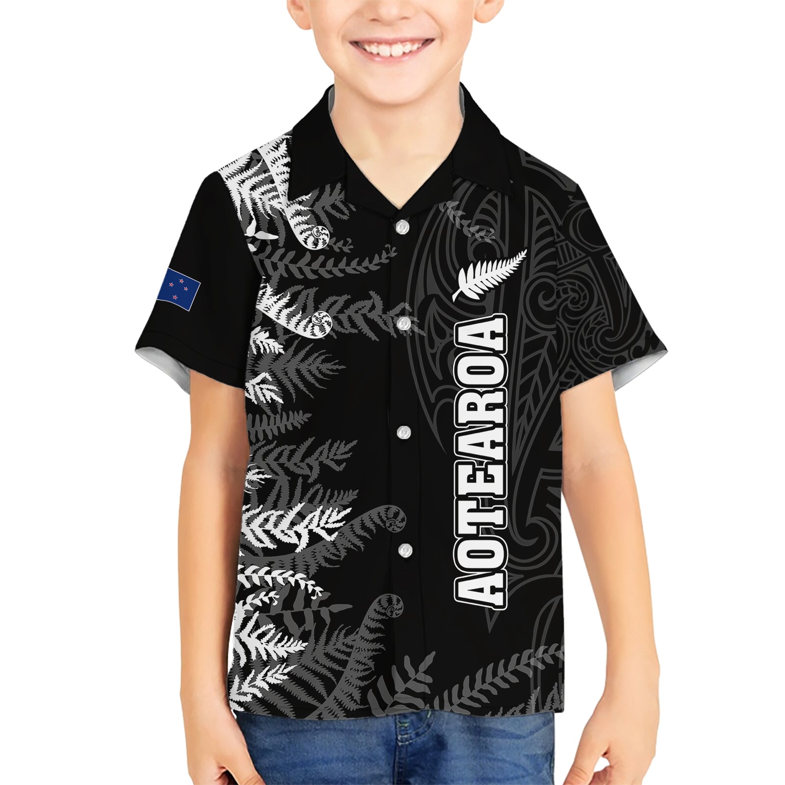 personalised-new-zealand-rugby-family-matching-short-sleeve-bodycon-dress-and-hawaiian-shirt-silver-fern-basic-2023-world-cup