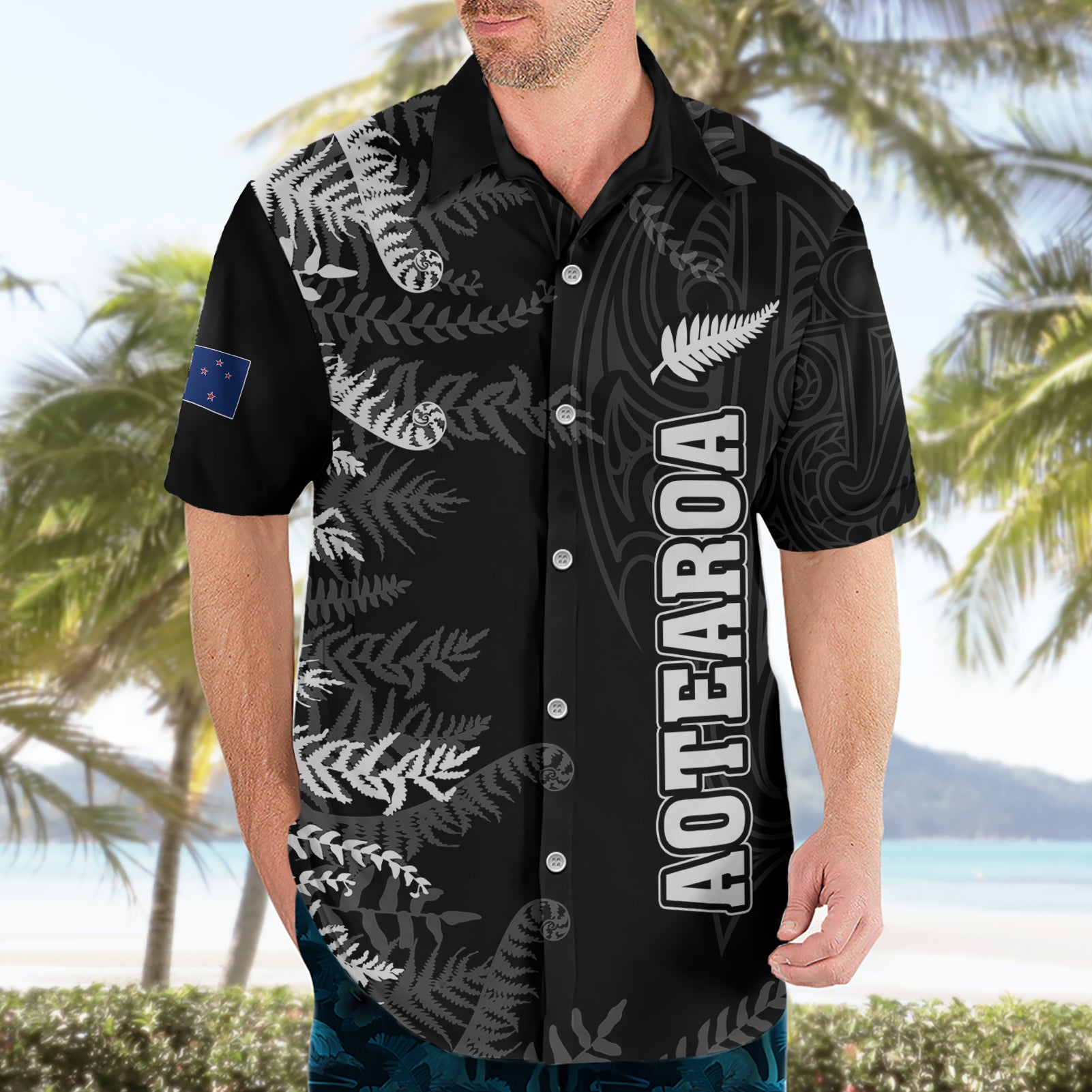 Personalised New Zealand Rugby Hawaiian Shirt Silver Fern Basic 2023 World Cup - Vibe Hoodie Shop