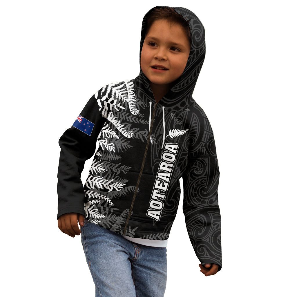 Personalised New Zealand Rugby Kid Hoodie Silver Fern Basic 2023 World Cup - Vibe Hoodie Shop