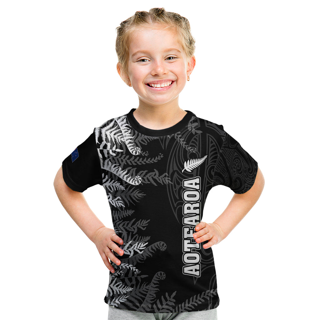 Personalised New Zealand Rugby Kid T Shirt Silver Fern Basic 2023 World Cup - Vibe Hoodie Shop