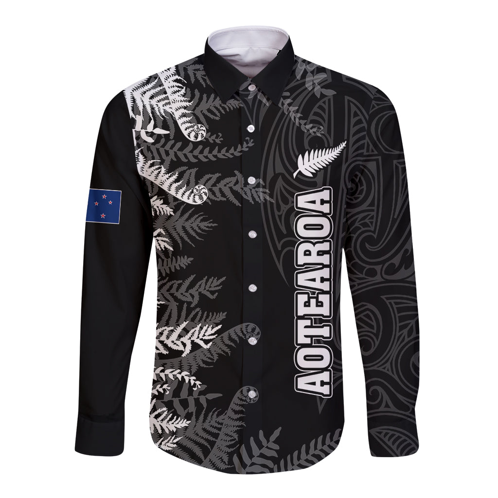 Personalised New Zealand Rugby Long Sleeve Button Shirt Silver Fern Basic 2023 World Cup - Vibe Hoodie Shop