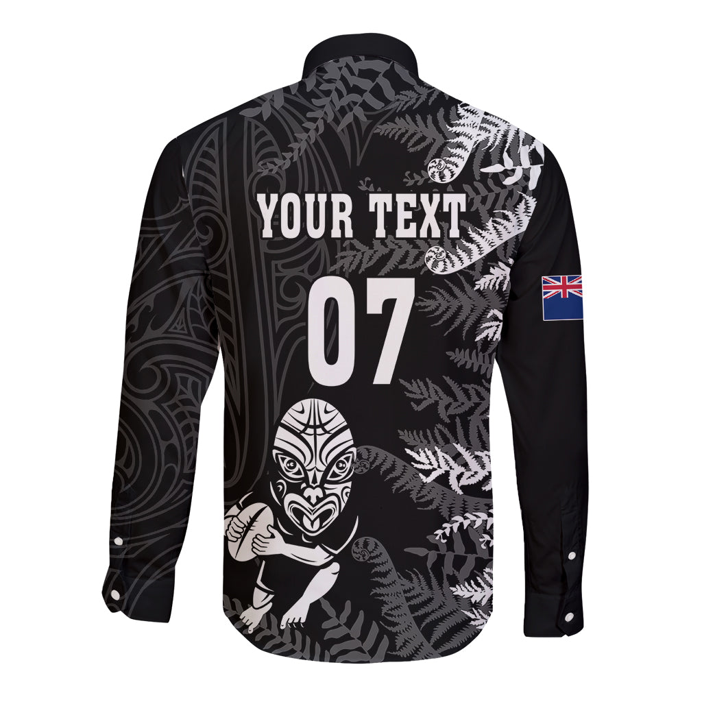 Personalised New Zealand Rugby Long Sleeve Button Shirt Silver Fern Basic 2023 World Cup - Vibe Hoodie Shop