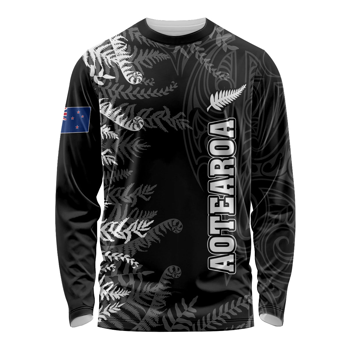 Personalised New Zealand Rugby Long Sleeve Shirt Silver Fern Basic 2023 World Cup - Vibe Hoodie Shop
