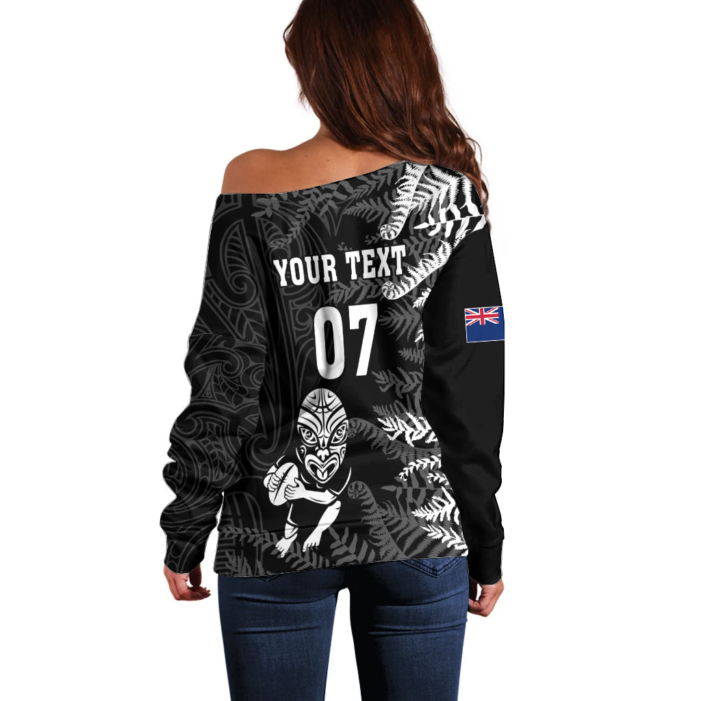 Personalised New Zealand Rugby Off Shoulder Sweater Silver Fern Basic 2023 World Cup - Vibe Hoodie Shop