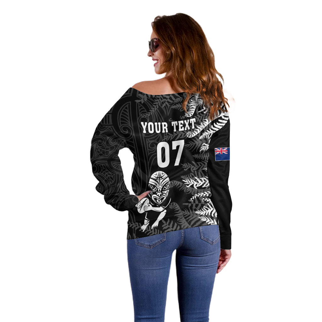 Personalised New Zealand Rugby Off Shoulder Sweater Silver Fern Basic 2023 World Cup - Vibe Hoodie Shop