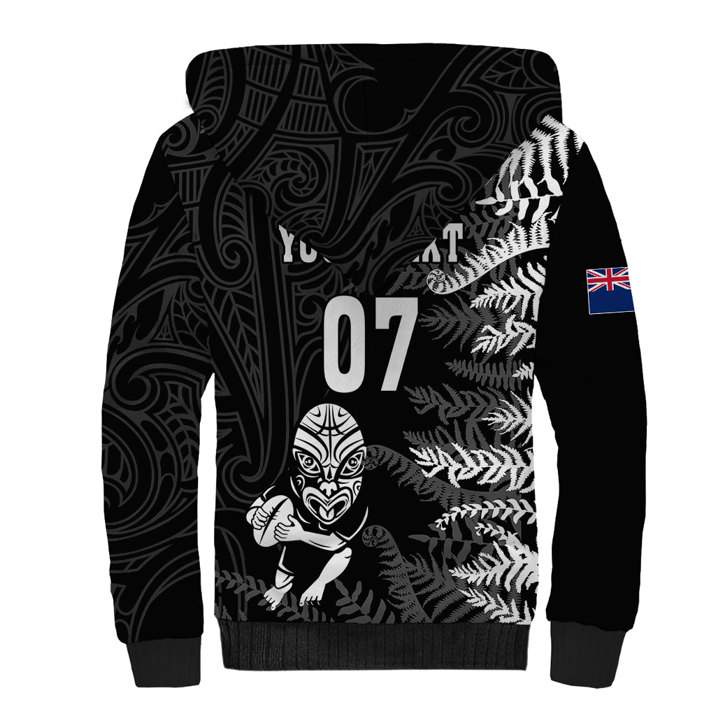Personalised New Zealand Rugby Sherpa Hoodie Silver Fern Basic 2023 World Cup - Vibe Hoodie Shop