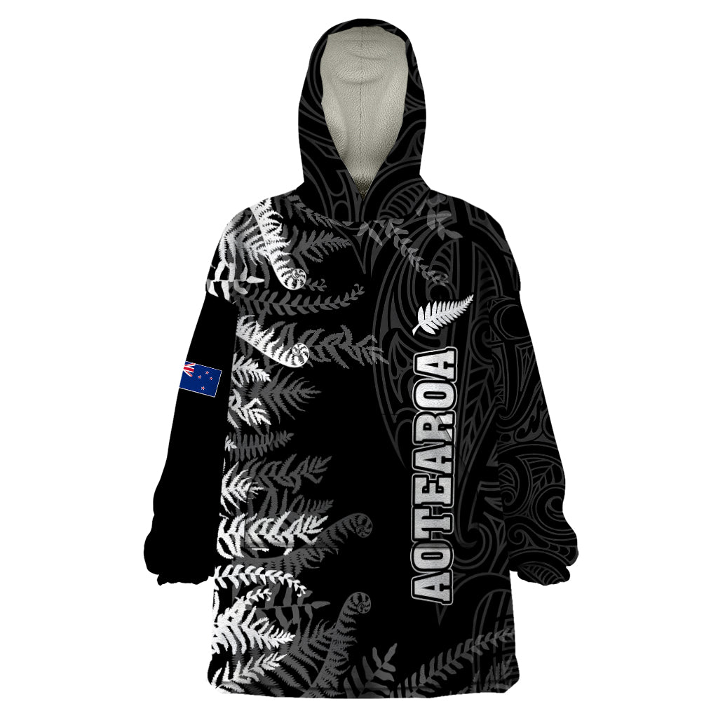 Personalised New Zealand Rugby Wearable Blanket Hoodie Silver Fern Basic 2023 World Cup - Vibe Hoodie Shop