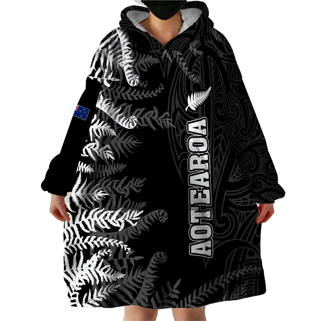 Personalised New Zealand Rugby Wearable Blanket Hoodie Silver Fern Basic 2023 World Cup - Vibe Hoodie Shop