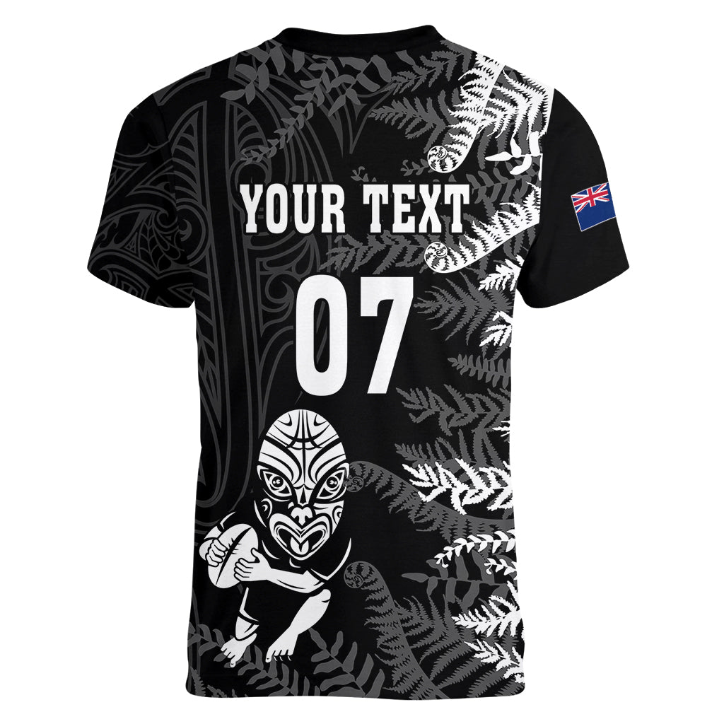 Personalised New Zealand Rugby Women V Neck T Shirt Silver Fern Basic 2023 World Cup - Vibe Hoodie Shop