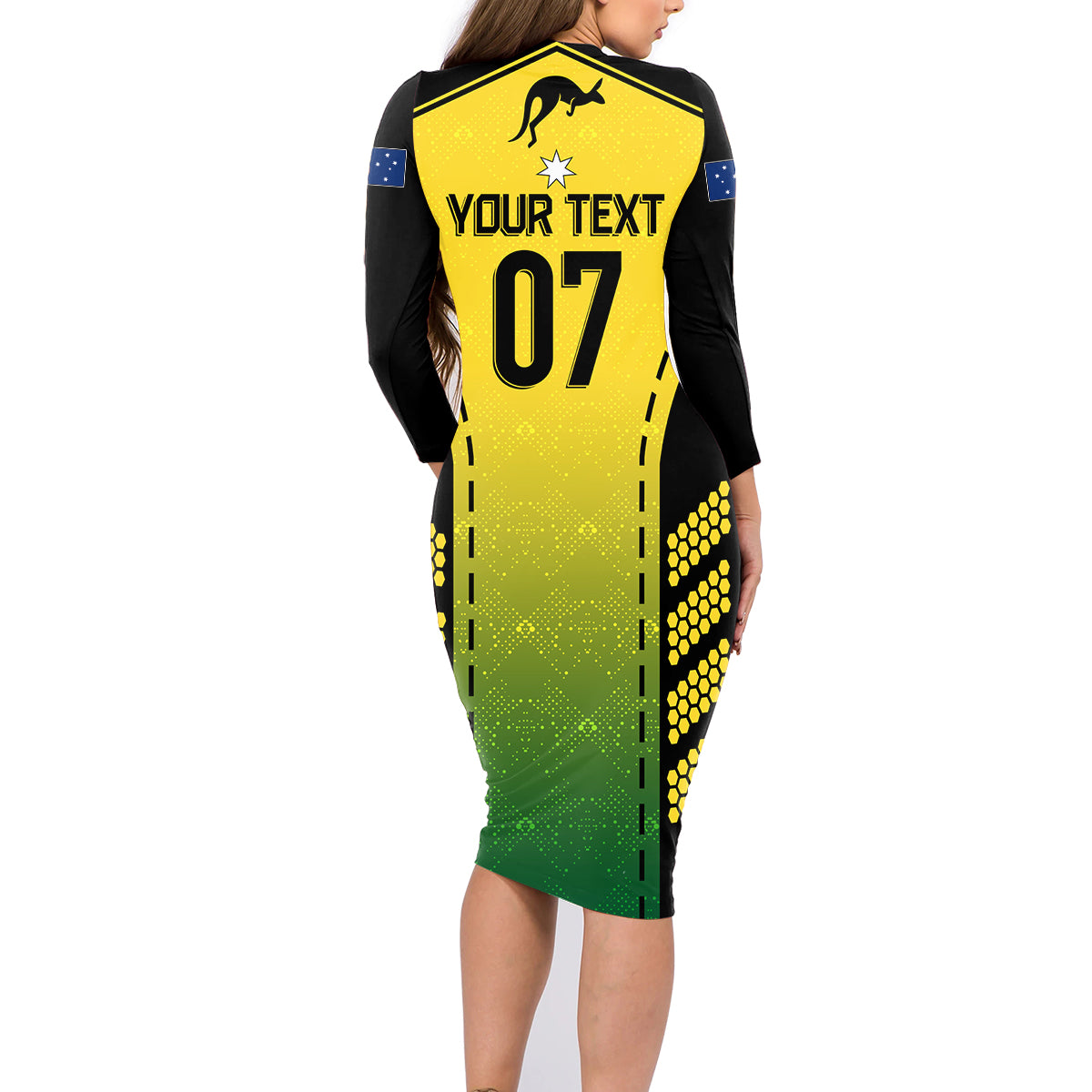 custom-australia-cricket-family-matching-long-sleeve-bodycon-dress-and-hawaiian-shirt-kangaroo-champions-2023-go-aussies