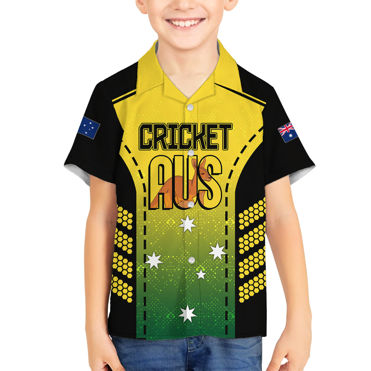 custom-australia-cricket-family-matching-long-sleeve-bodycon-dress-and-hawaiian-shirt-kangaroo-champions-2023-go-aussies