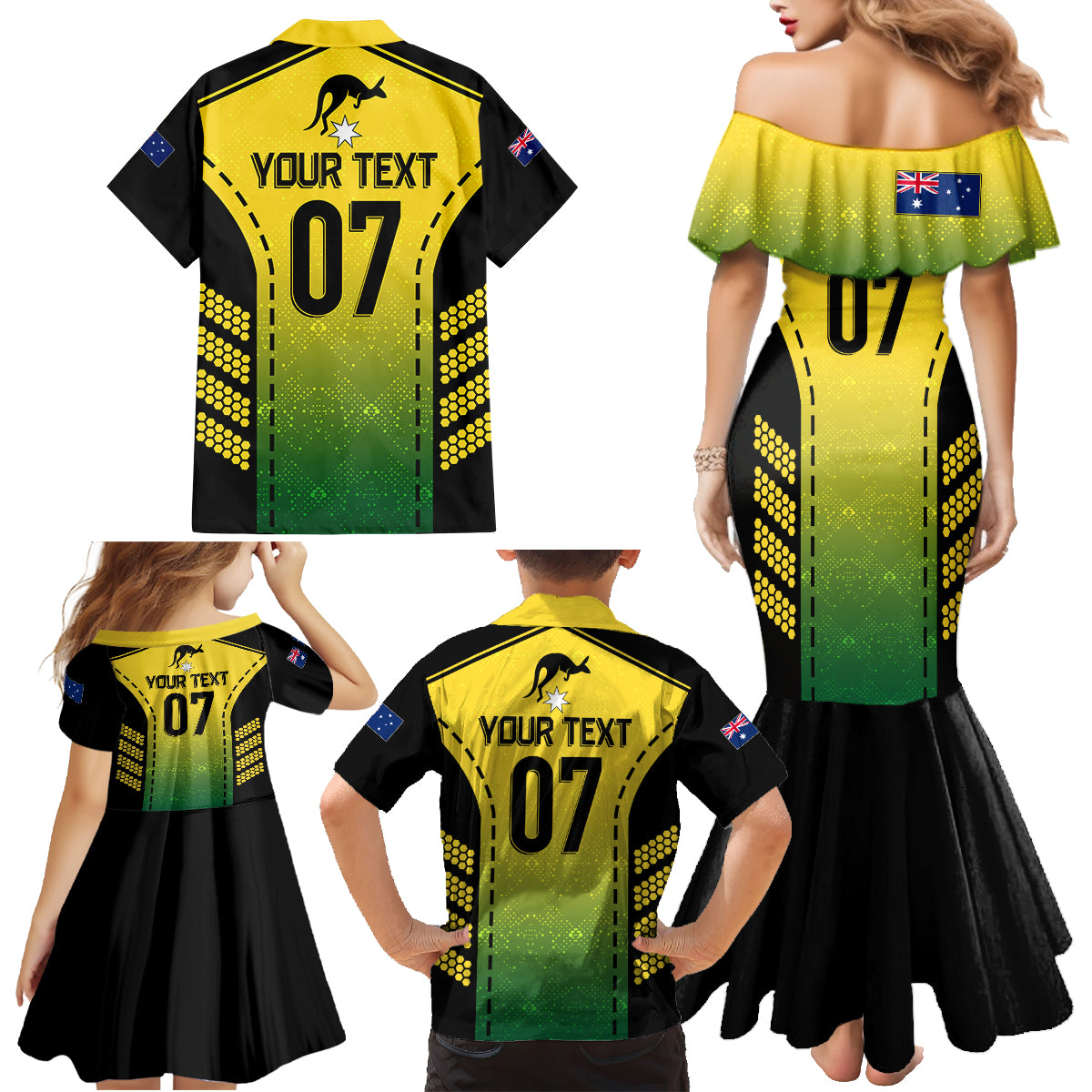 custom-australia-cricket-family-matching-mermaid-dress-and-hawaiian-shirt-kangaroo-champions-2023-go-aussies