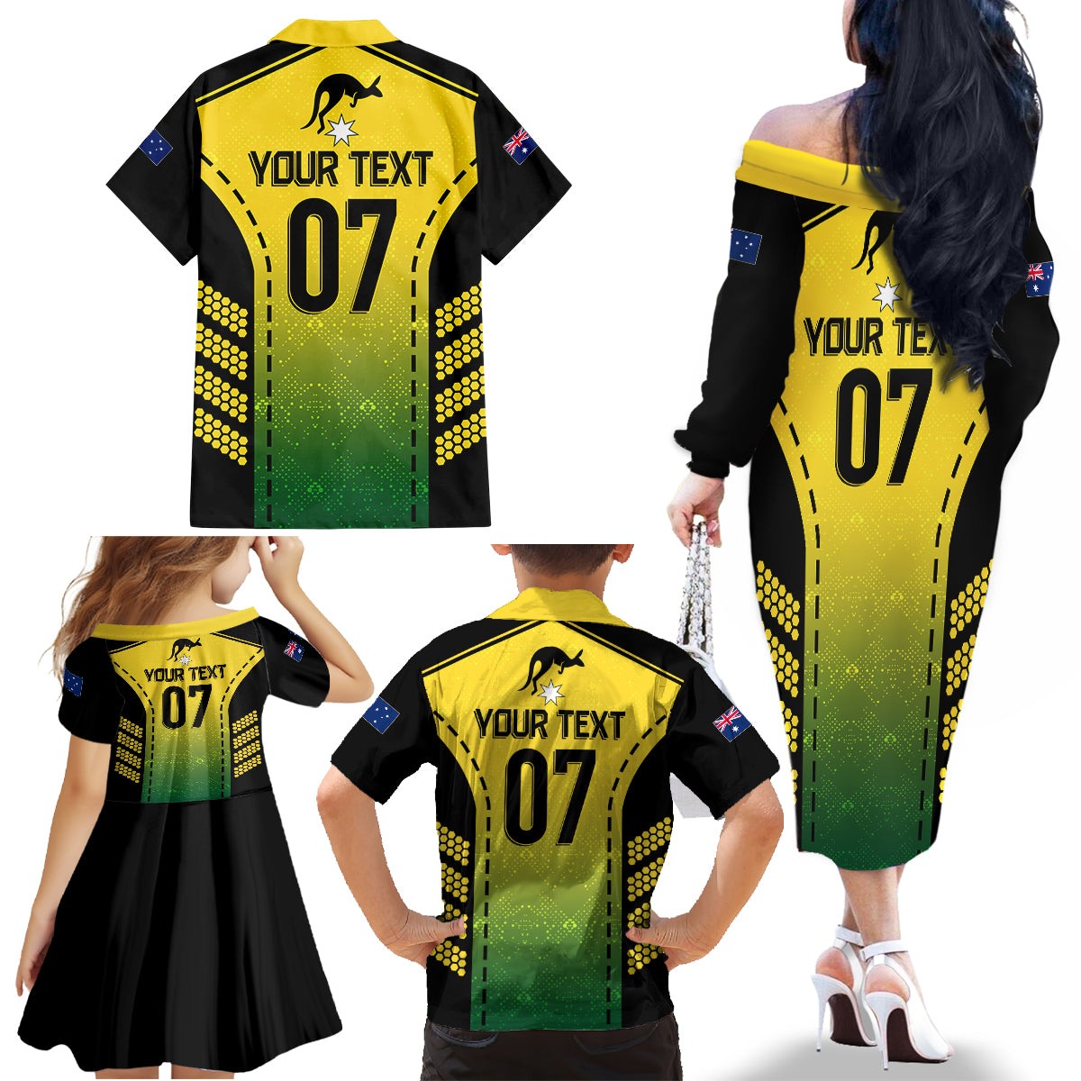 custom-australia-cricket-family-matching-off-shoulder-long-sleeve-dress-and-hawaiian-shirt-kangaroo-champions-2023-go-aussies