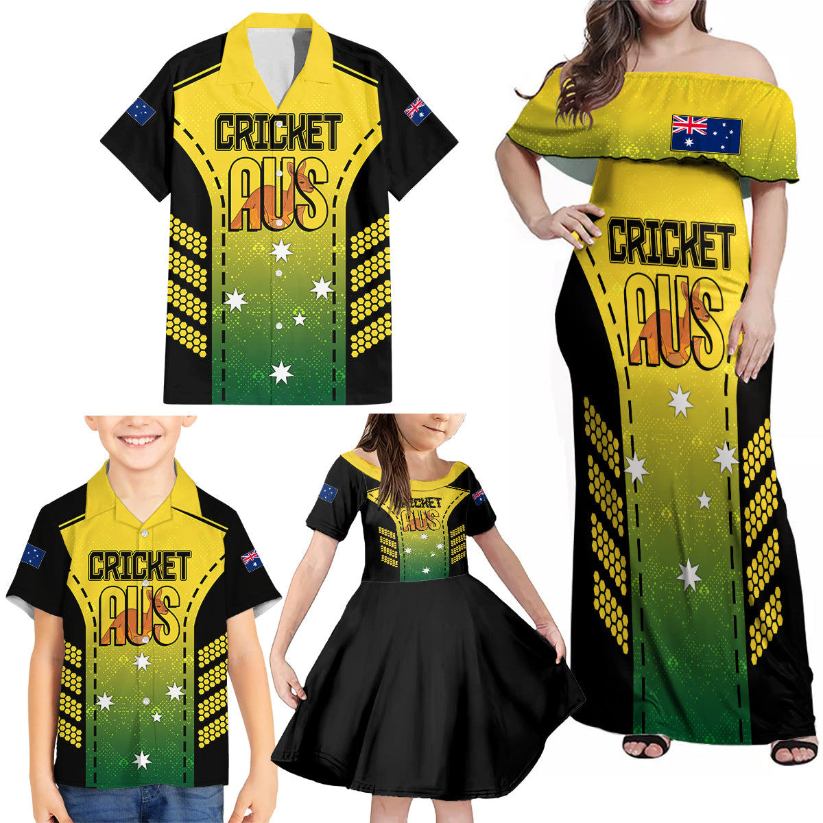 custom-australia-cricket-family-matching-off-shoulder-maxi-dress-and-hawaiian-shirt-kangaroo-champions-2023-go-aussies