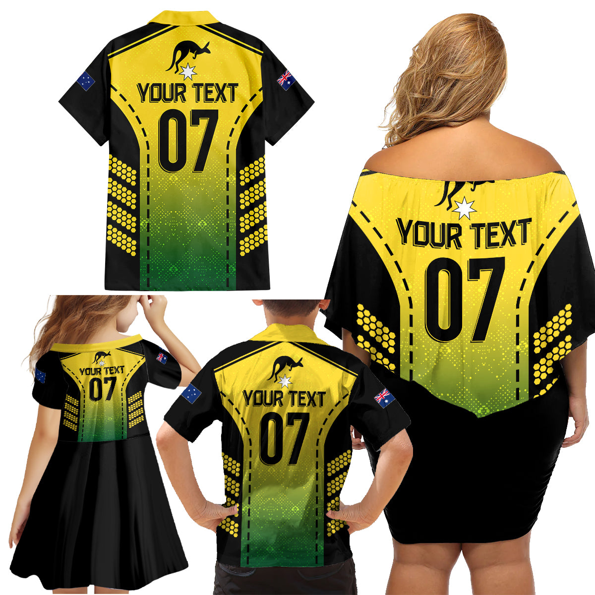 custom-australia-cricket-family-matching-off-shoulder-short-dress-and-hawaiian-shirt-kangaroo-champions-2023-go-aussies