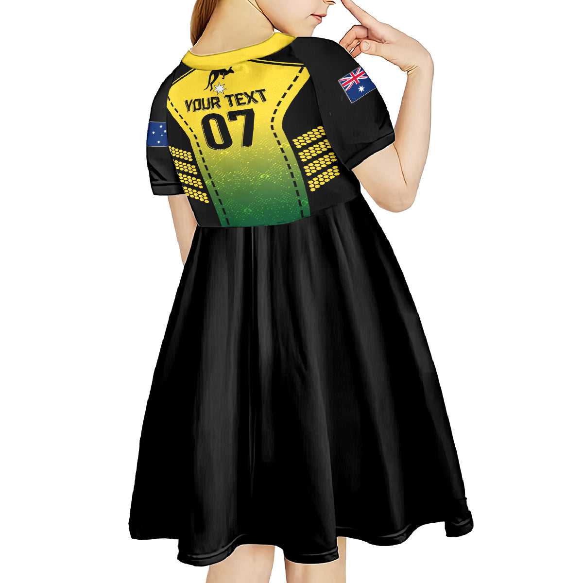 Custom Australia Cricket Kid Short Sleeve Dress Kangaroo Champions 2023 Go Aussies - Vibe Hoodie Shop