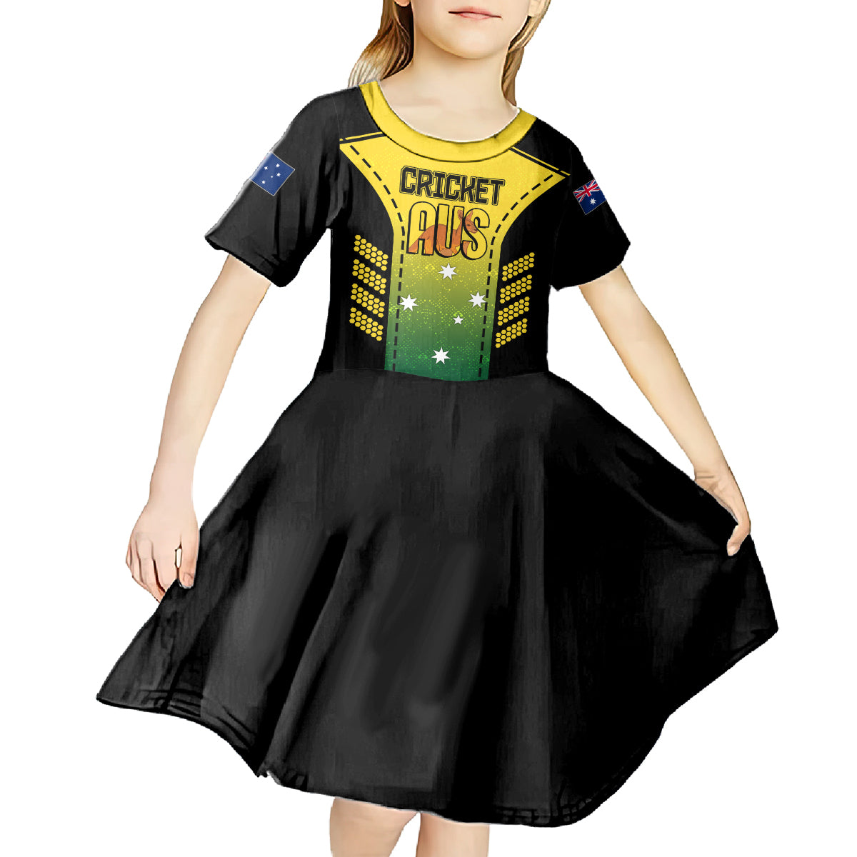 Custom Australia Cricket Kid Short Sleeve Dress Kangaroo Champions 2023 Go Aussies - Vibe Hoodie Shop