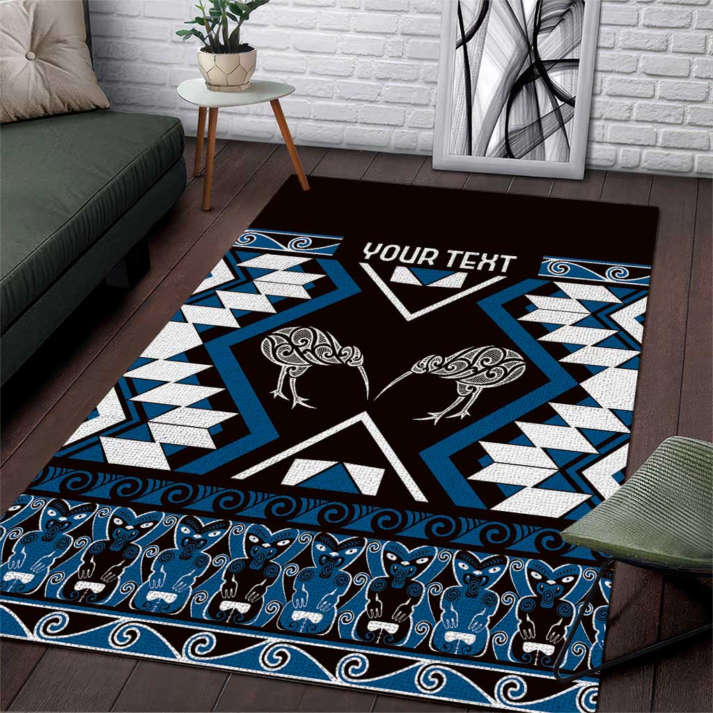 Personalised Taniko Motifs Aotearoa Area Rug Waitangi Kowhaiwhai Kiwi - Blue - Vibe Hoodie Shop