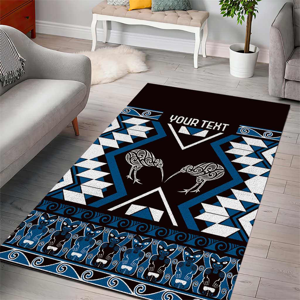 Personalised Taniko Motifs Aotearoa Area Rug Waitangi Kowhaiwhai Kiwi - Blue - Vibe Hoodie Shop