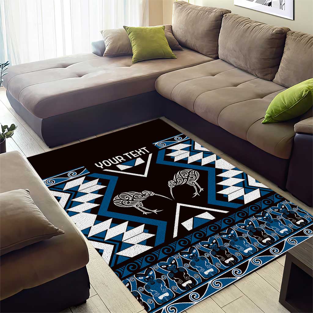 Personalised Taniko Motifs Aotearoa Area Rug Waitangi Kowhaiwhai Kiwi - Blue - Vibe Hoodie Shop