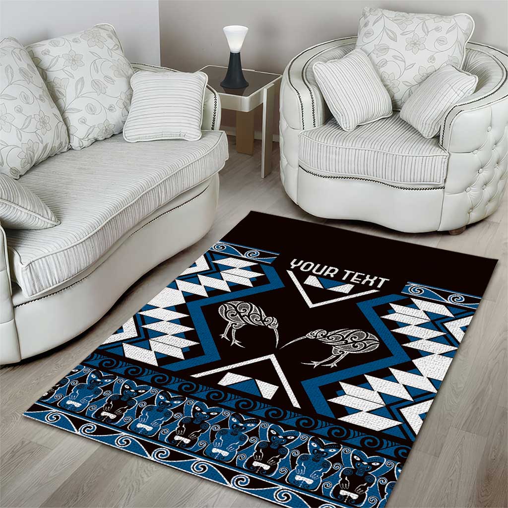 Personalised Taniko Motifs Aotearoa Area Rug Waitangi Kowhaiwhai Kiwi - Blue - Vibe Hoodie Shop