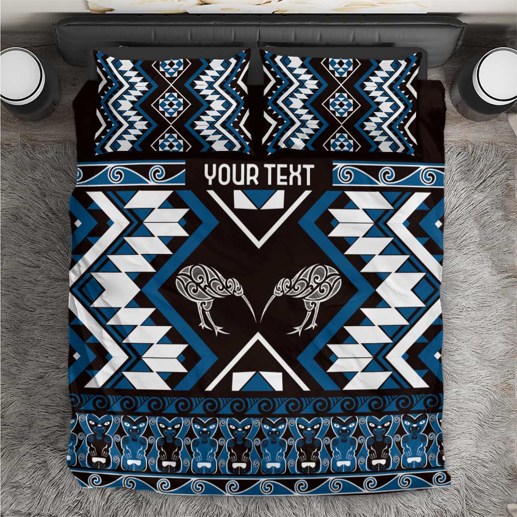 Personalised Taniko Motifs Aotearoa Bedding Set Waitangi Kowhaiwhai Kiwi - Blue - Vibe Hoodie Shop