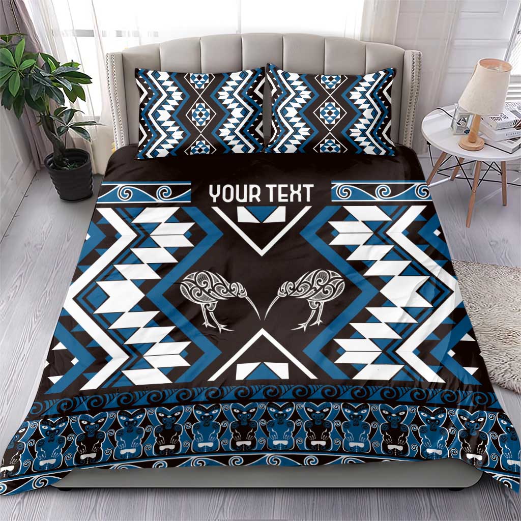 Personalised Taniko Motifs Aotearoa Bedding Set Waitangi Kowhaiwhai Kiwi - Blue - Vibe Hoodie Shop