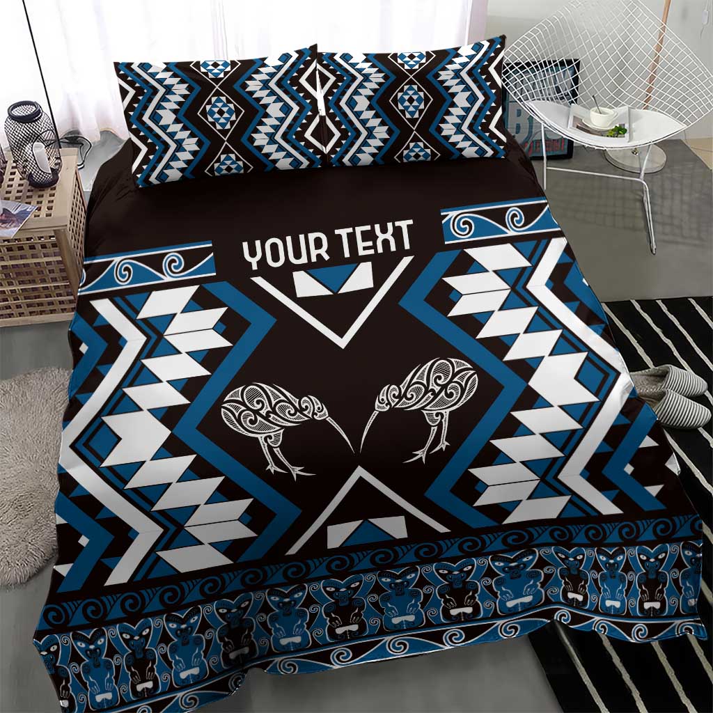 Personalised Taniko Motifs Aotearoa Bedding Set Waitangi Kowhaiwhai Kiwi - Blue - Vibe Hoodie Shop