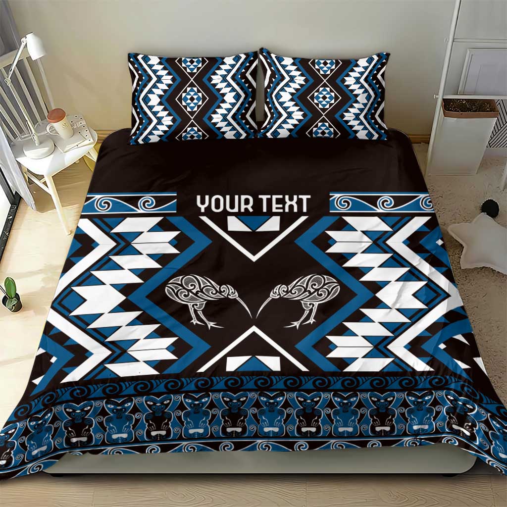 Personalised Taniko Motifs Aotearoa Bedding Set Waitangi Kowhaiwhai Kiwi - Blue - Vibe Hoodie Shop