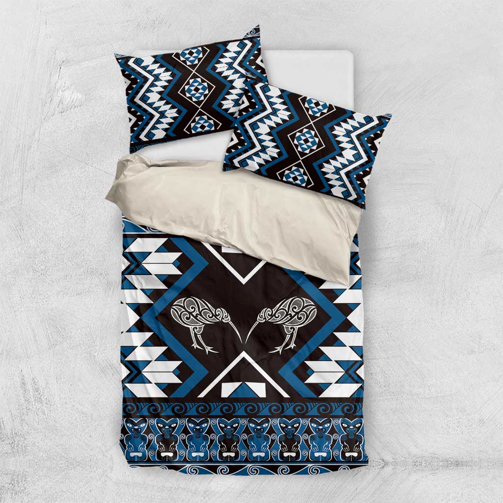 Personalised Taniko Motifs Aotearoa Bedding Set Waitangi Kowhaiwhai Kiwi - Blue - Vibe Hoodie Shop