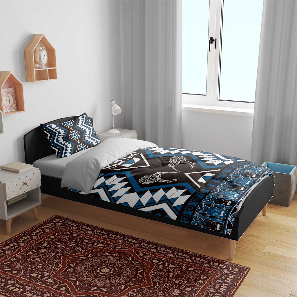 Personalised Taniko Motifs Aotearoa Bedding Set Waitangi Kowhaiwhai Kiwi - Blue - Vibe Hoodie Shop