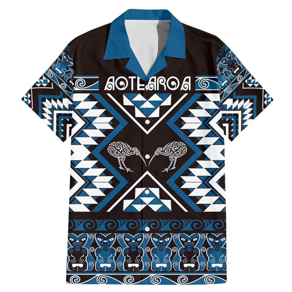 Personalised Taniko Motifs Aotearoa Family Matching Mermaid Dress and Hawaiian Shirt Waitangi Kowhaiwhai Kiwi - Blue