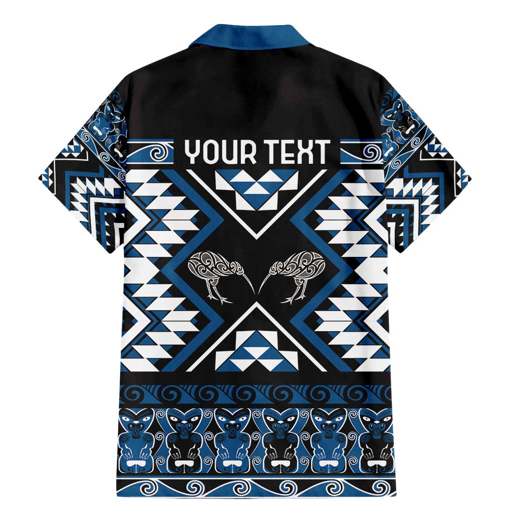 Personalised Taniko Motifs Aotearoa Family Matching Mermaid Dress and Hawaiian Shirt Waitangi Kowhaiwhai Kiwi - Blue