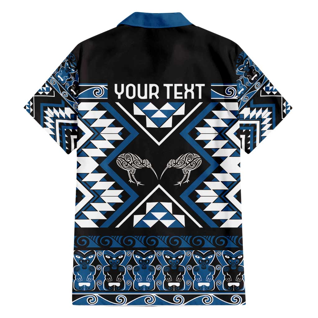 Personalised Taniko Motifs Aotearoa Family Matching Puletasi and Hawaiian Shirt Waitangi Kowhaiwhai Kiwi - Blue