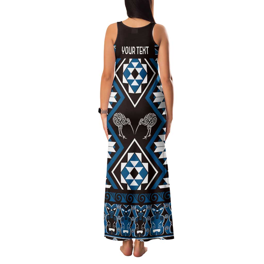 Personalised Taniko Motifs Aotearoa Family Matching Tank Maxi Dress and Hawaiian Shirt Waitangi Kowhaiwhai Kiwi - Blue