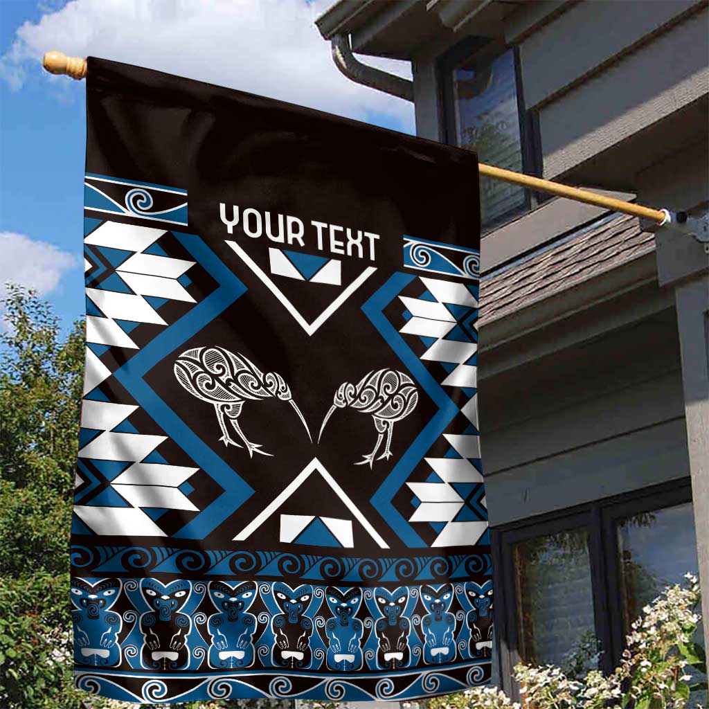 Personalised Taniko Motifs Aotearoa Garden Flag Waitangi Kowhaiwhai Kiwi - Blue - Vibe Hoodie Shop