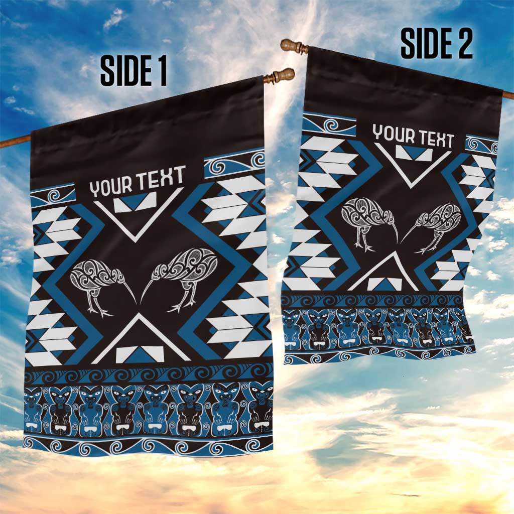 Personalised Taniko Motifs Aotearoa Garden Flag Waitangi Kowhaiwhai Kiwi - Blue - Vibe Hoodie Shop