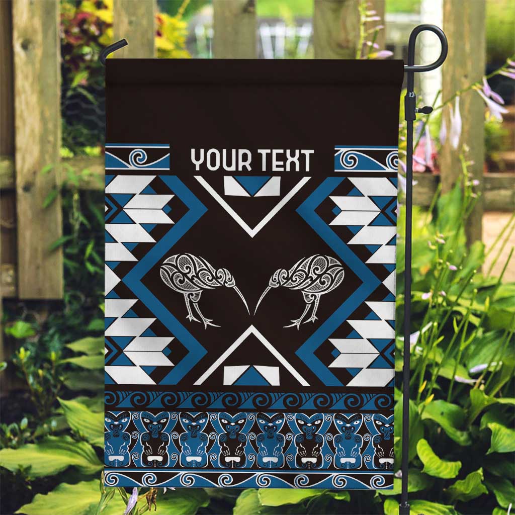 Personalised Taniko Motifs Aotearoa Garden Flag Waitangi Kowhaiwhai Kiwi - Blue - Vibe Hoodie Shop