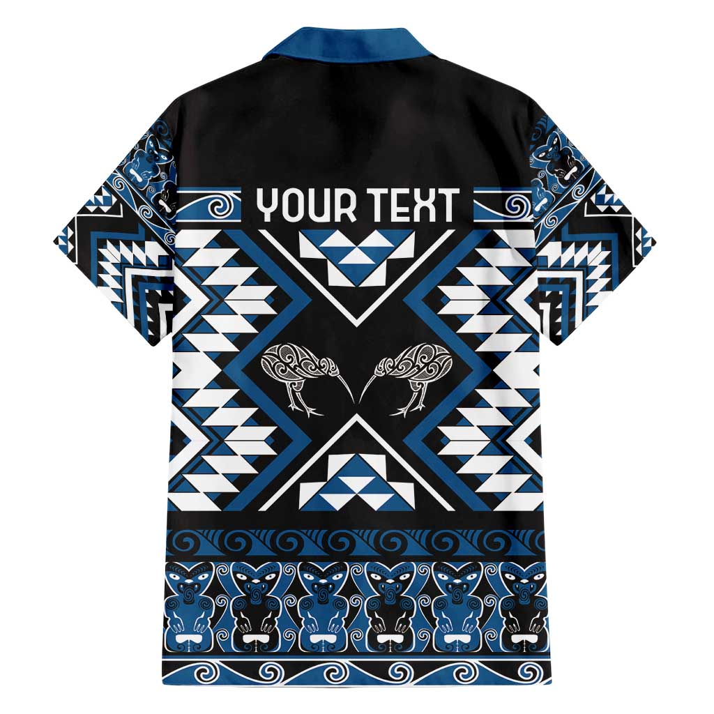 Personalised Taniko Motifs Aotearoa Hawaiian Shirt Waitangi Kowhaiwhai Kiwi - Blue - Vibe Hoodie Shop