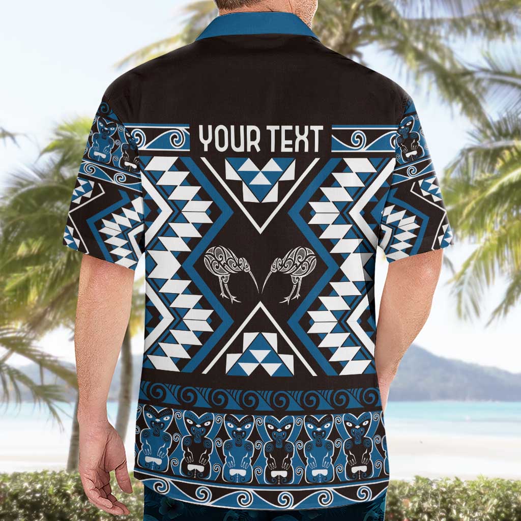 Personalised Taniko Motifs Aotearoa Hawaiian Shirt Waitangi Kowhaiwhai Kiwi - Blue - Vibe Hoodie Shop