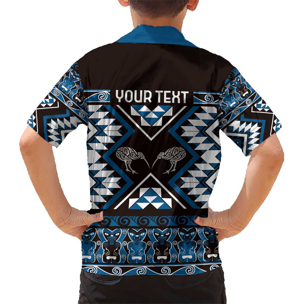 Personalised Taniko Motifs Aotearoa Hawaiian Shirt Waitangi Kowhaiwhai Kiwi - Blue - Vibe Hoodie Shop