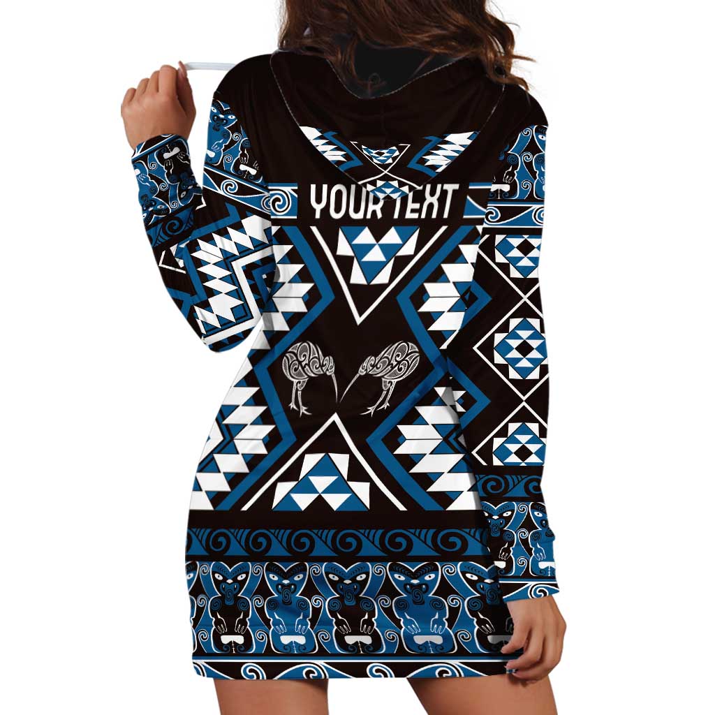 Personalised Taniko Motifs Aotearoa Hoodie Dress Waitangi Kowhaiwhai Kiwi - Blue - Vibe Hoodie Shop