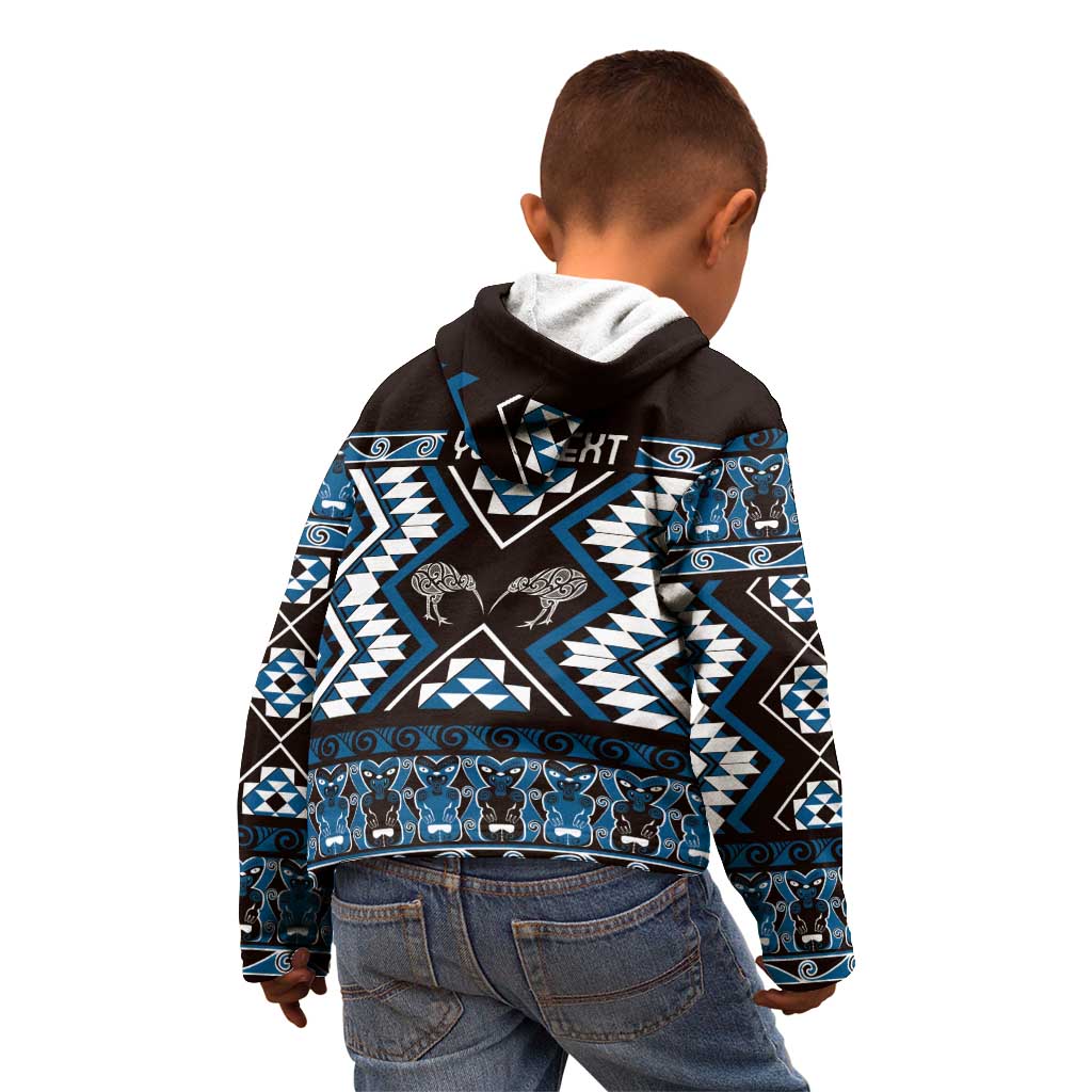 Personalised Taniko Motifs Aotearoa Kid Hoodie Waitangi Kowhaiwhai Kiwi - Blue - Vibe Hoodie Shop